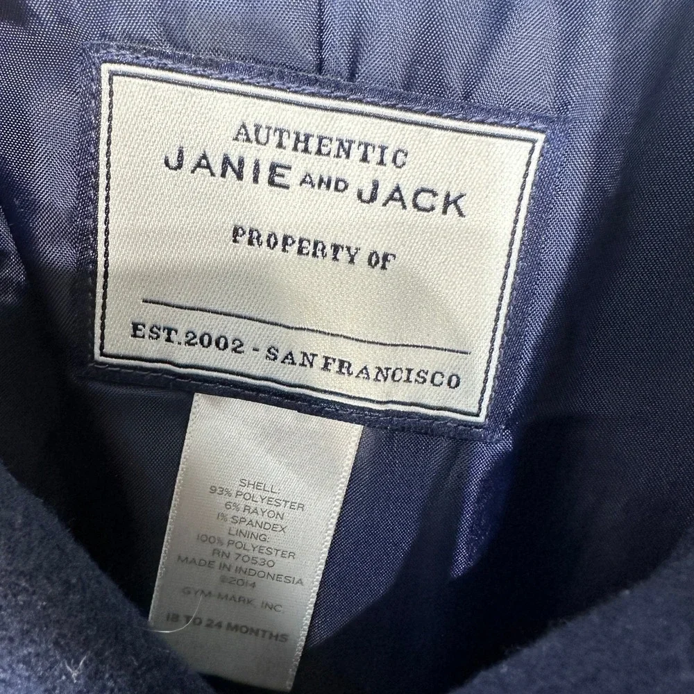 Janie and Jack Baby Boys 18-24 Months Navy Blue Pea Coat Nautical Anchor Buttons
